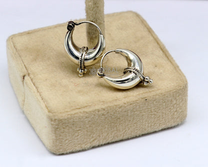 Exclusive 925 sterling silver Handmade vintage ethnic style small hoops earrings unisex tribal stylish unique Bali jewelry India S1150 - TRIBAL ORNAMENTS