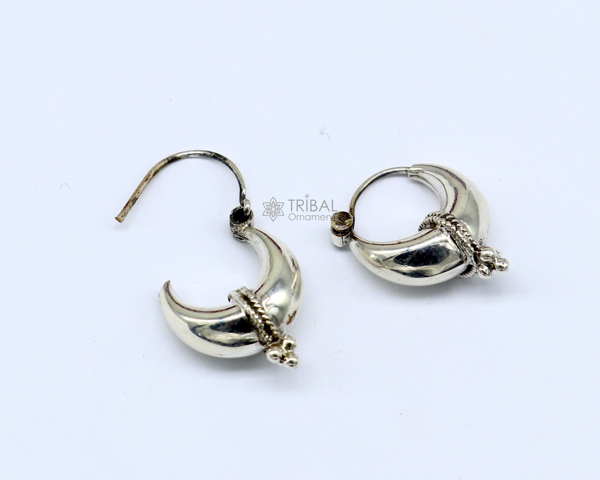 Exclusive 925 sterling silver Handmade vintage ethnic style small hoops earrings unisex tribal stylish unique Bali jewelry India S1150 - TRIBAL ORNAMENTS