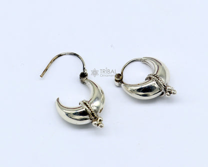 Exclusive 925 sterling silver Handmade vintage ethnic style small hoops earrings unisex tribal stylish unique Bali jewelry India S1150 - TRIBAL ORNAMENTS