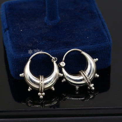 Exclusive 925 sterling silver Handmade vintage ethnic style small hoops earrings unisex tribal stylish unique Bali jewelry India S1260 - TRIBAL ORNAMENTS
