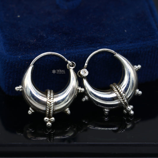 Exclusive 925 sterling silver Handmade vintage ethnic style small hoops earrings unisex tribal stylish unique Bali jewelry India S1260 - TRIBAL ORNAMENTS