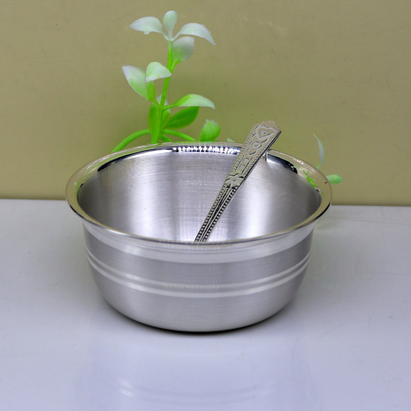 Exclusive 999 pure silver handmade solid bowl and spoon, healthy serving bowl, silver vessels, food serving utensils set, silver art sv83 - TRIBAL ORNAMENTS