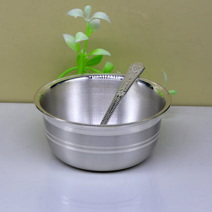 Exclusive 999 pure silver handmade solid bowl and spoon, healthy serving bowl, silver vessels, food serving utensils set, silver art sv83 - TRIBAL ORNAMENTS