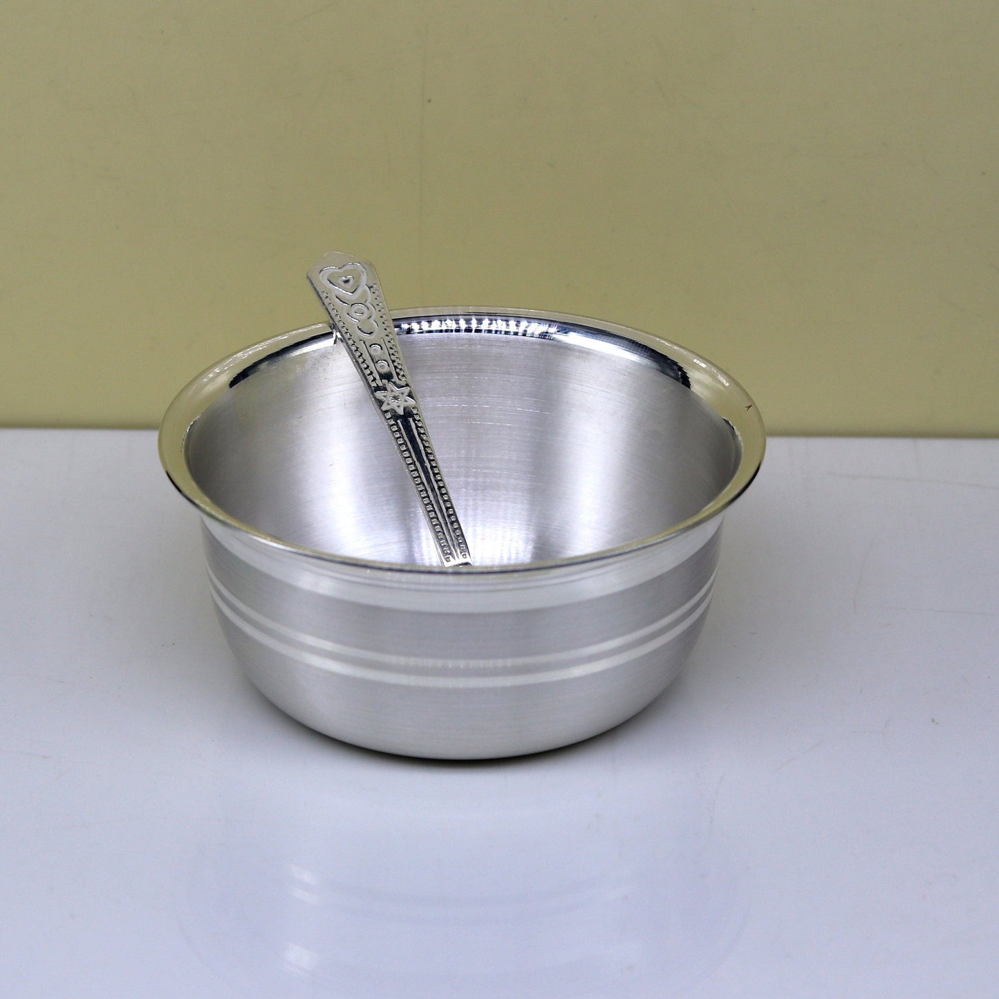 Exclusive 999 pure silver handmade solid bowl and spoon, healthy serving bowl, silver vessels, food serving utensils set, silver art sv83 - TRIBAL ORNAMENTS