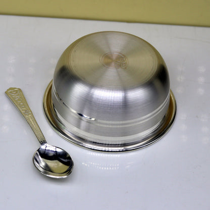 Exclusive 999 pure silver handmade solid bowl and spoon, healthy serving bowl, silver vessels, food serving utensils set, silver art sv83 - TRIBAL ORNAMENTS