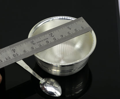 Exclusive 999 pure silver handmade solid bowl and spoon, healthy serving bowl, silver vessels, food serving utensils set, silver art sv83 - TRIBAL ORNAMENTS