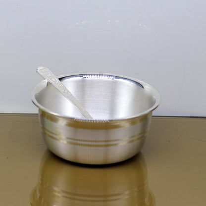 Exclusive 999 pure silver handmade solid bowl and spoon, healthy serving bowl, silver vessels, food serving utensils set, silver art sv83 - TRIBAL ORNAMENTS