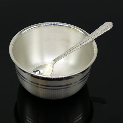 Exclusive 999 pure silver handmade utensils bowl and spoon, kitchen serving bowl, silver vessel, baby feeding, baby healthy tumbler sv92 - TRIBAL ORNAMENTS