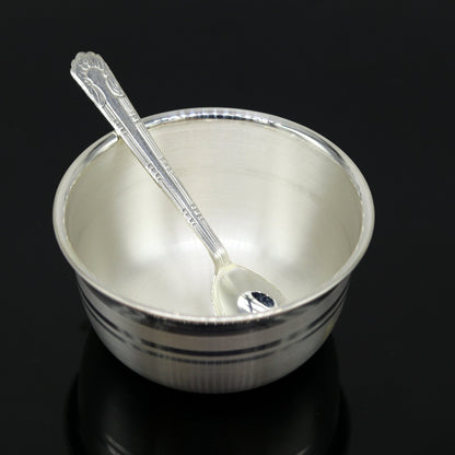 Exclusive 999 pure silver handmade utensils bowl and spoon, kitchen serving bowl, silver vessel, baby feeding, baby healthy tumbler sv92 - TRIBAL ORNAMENTS