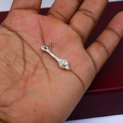 Sterling silver Hanuman Gota Gada pendant, unisex jewelry by TRIBAL ORNAMENTS, featuring intricate tribal design.