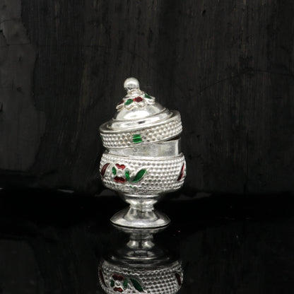 Exclusive gifting trinket box, sindur kumkum box, brides eye kajal box, 925 sterling silver handmade gifting article silver jewelry stb118 - TRIBAL ORNAMENTS