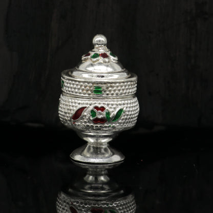 Exclusive gifting trinket box, sindur kumkum box, brides eye kajal box, 925 sterling silver handmade gifting article silver jewelry stb118 - TRIBAL ORNAMENTS