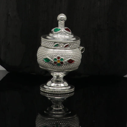 Exclusive gifting trinket box, sindur kumkum box, brides eye kajal box, 925 sterling silver handmade gifting article silver jewelry stb123 - TRIBAL ORNAMENTS