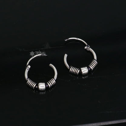 Sterling silver handmade hoops earrings by TRIBAL ORNAMENTS, stylish small Bali tribal jewelry, perfect for gifting or everyday wear.