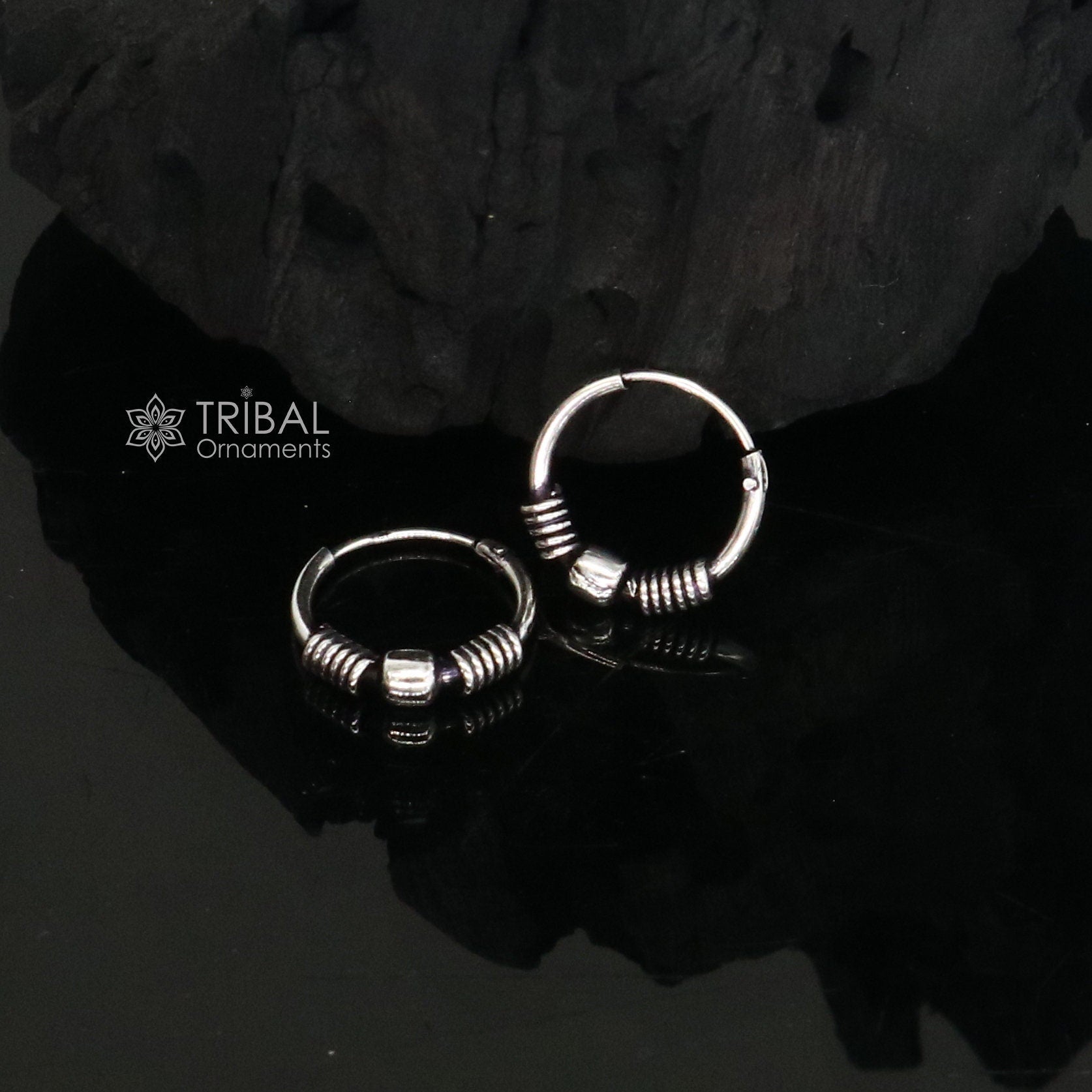 Exclusive new fancy stylish small  925 sterling silver handmade hoops earrings bali ,pretty gifting bali tribal jewelry india s1215 - TRIBAL ORNAMENTS
