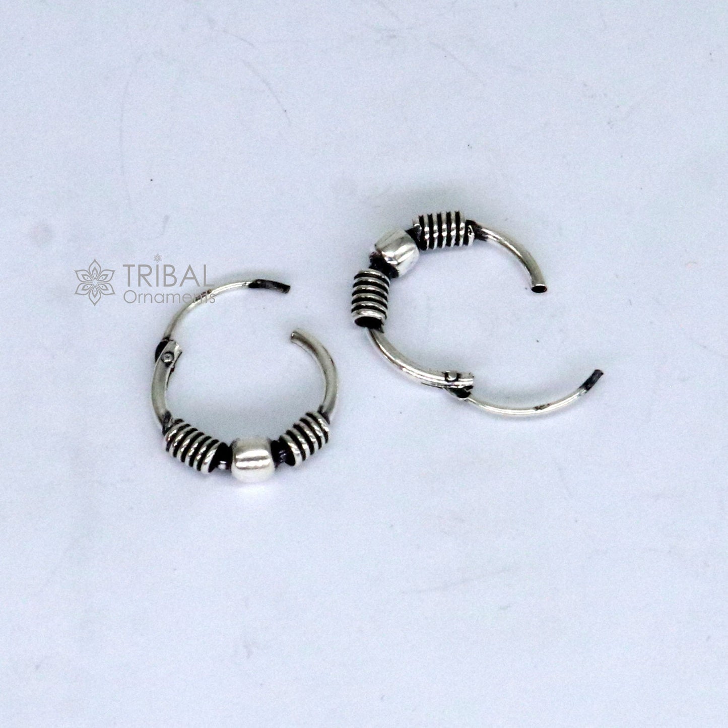 Exclusive new fancy stylish small  925 sterling silver handmade hoops earrings bali ,pretty gifting bali tribal jewelry india s1215 - TRIBAL ORNAMENTS