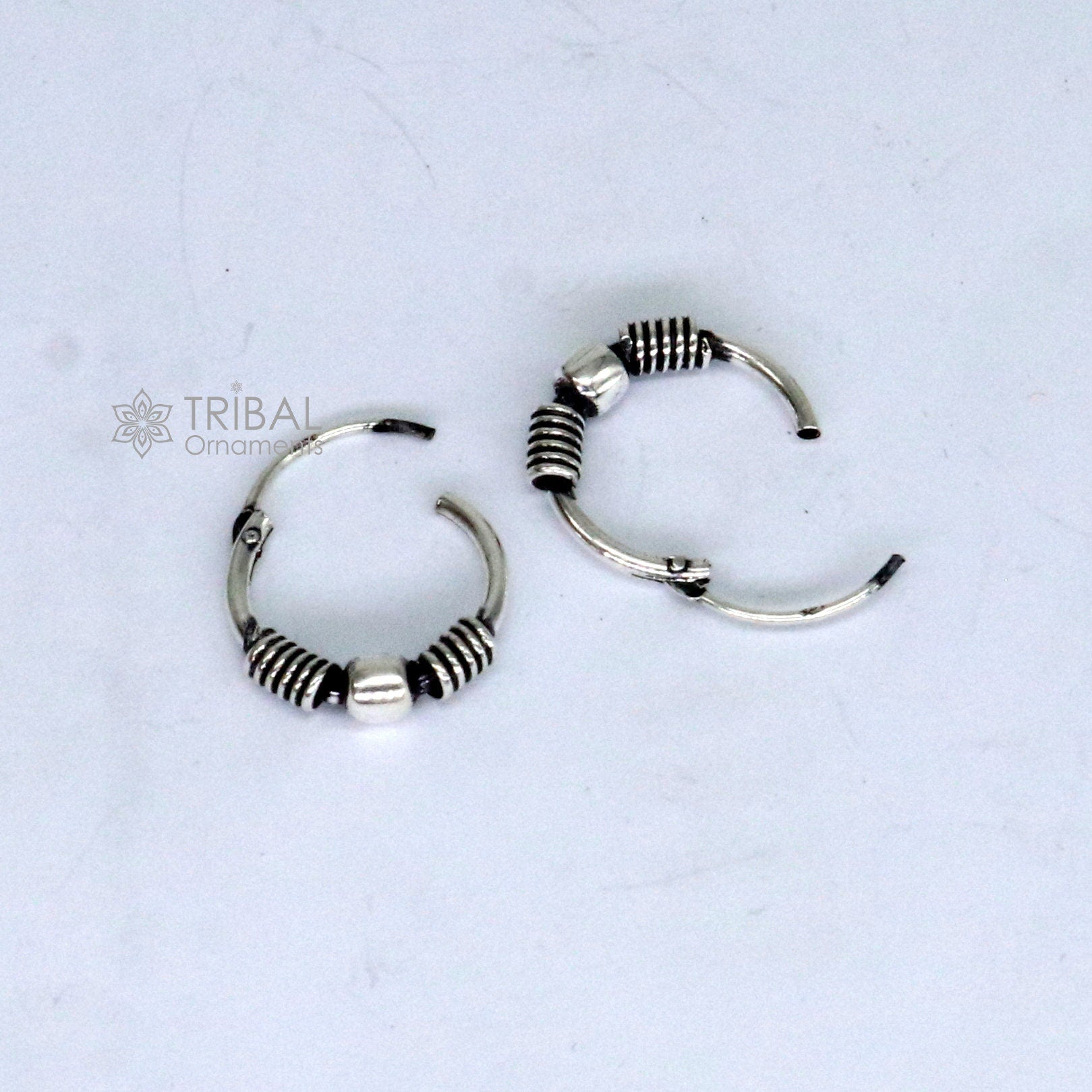 Exclusive new fancy stylish small  925 sterling silver handmade hoops earrings bali ,pretty gifting bali tribal jewelry india s1215 - TRIBAL ORNAMENTS