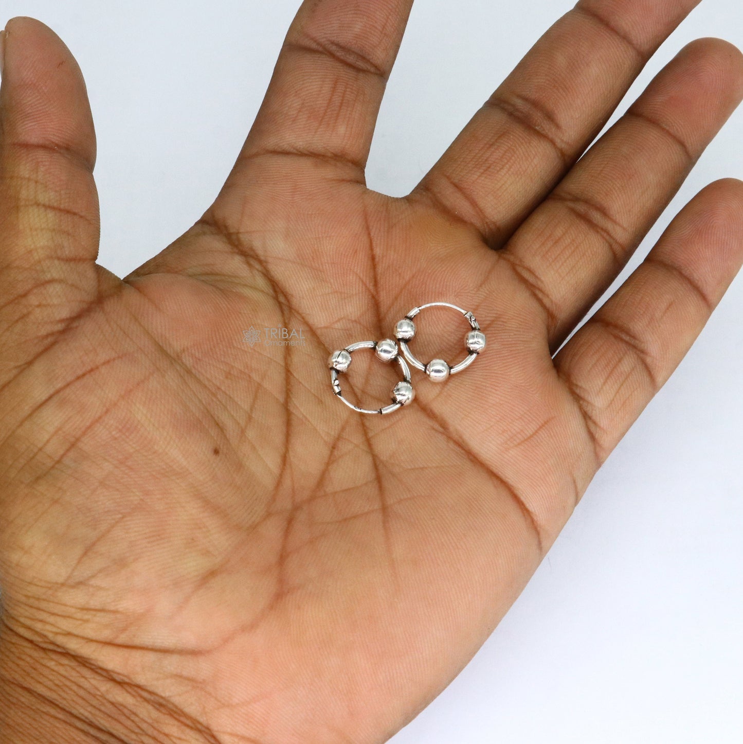 Exclusive new fancy stylish small  925 sterling silver handmade hoops earrings bali ,pretty gifting bali tribal jewelry india s1216 - TRIBAL ORNAMENTS