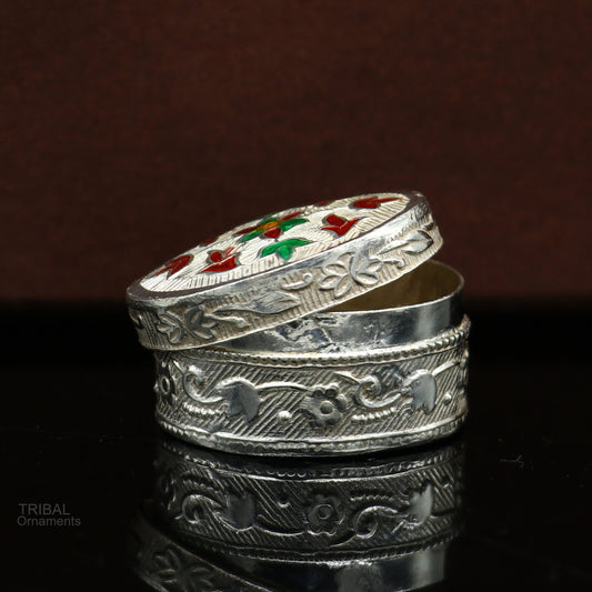 Exclusive oval shape trinket box, sindur kumkum box, brides eye kajal box, 925 sterling silver handmade girls article silver jewelry stb330 - TRIBAL ORNAMENTS