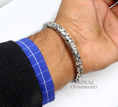 925 sterling silver chitai nakshi work unisex cuff bangle by TRIBAL ORNAMENTS, handmade oxidized design bracelet jewelry