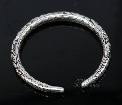925 sterling silver chitai nakshi work unisex cuff bangle by TRIBAL ORNAMENTS, oxidized design, handmade jewelry bracelet or kada.
