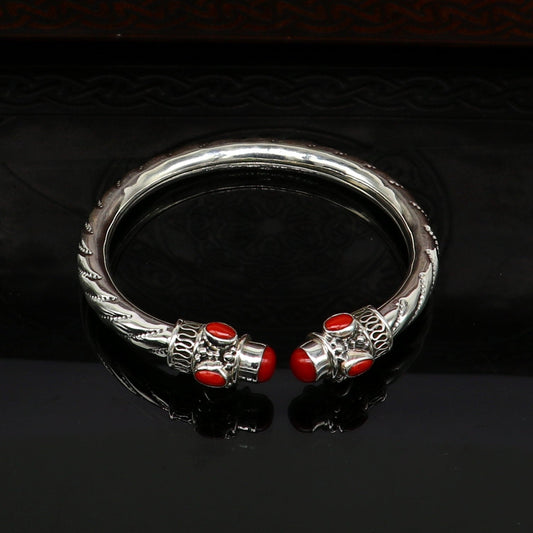 Exclusive red coral stone customized 925 sterling silver men's and women's bangle cuff bracelet, gorgeous gifting jewelry  india nssk313 - TRIBAL ORNAMENTS