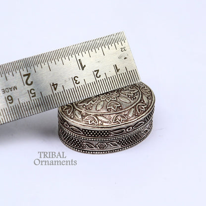 Small bridal kajal box by TRIBAL ORNAMENTS, 925 sterling silver trinket container with intricate bridal art design.