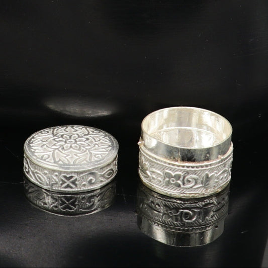 Exclusive small bridal queen style 925 sterling silver trinket box, container box, small jewelry box, Vermilion bridal art gifting stb137 - TRIBAL ORNAMENTS