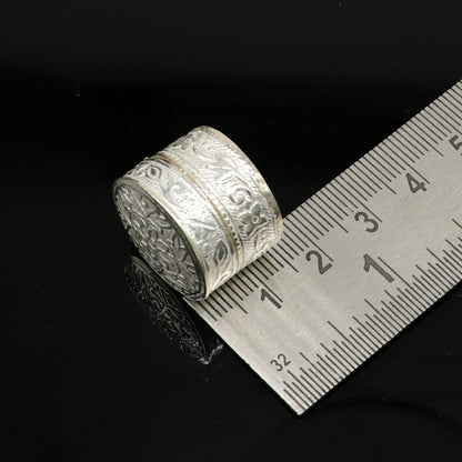 Small bridal queen style 925 sterling silver jewelry box with intricate tribal ornament design, perfect for gifting or storage.