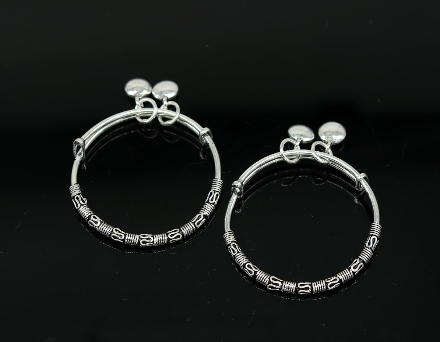 Exclusive stylish 925 sterling silver adjustable charm baby bangles kada, silver new born kids jewelry, oxidized jewelry bbk67 - TRIBAL ORNAMENTS