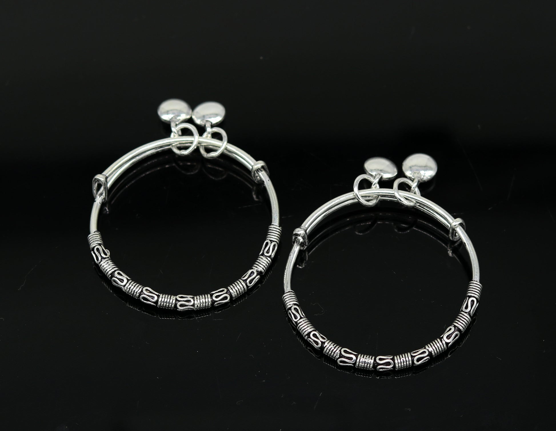 Exclusive stylish 925 sterling silver adjustable charm baby bangles kada, silver new born kids jewelry, oxidized jewelry bbk67 - TRIBAL ORNAMENTS
