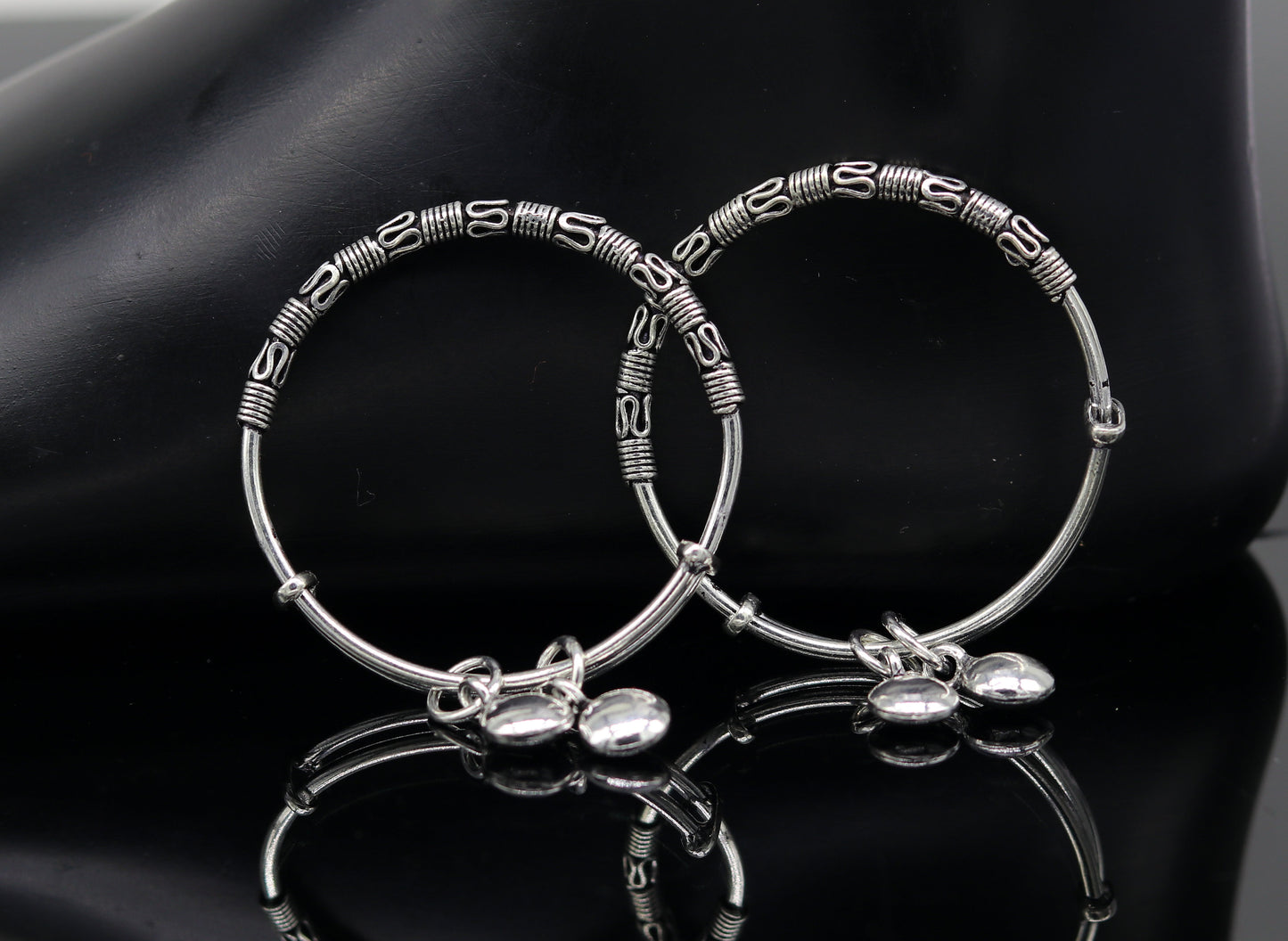 Exclusive stylish 925 sterling silver adjustable charm baby bangles kada, silver new born kids jewelry, oxidized jewelry bbk67 - TRIBAL ORNAMENTS