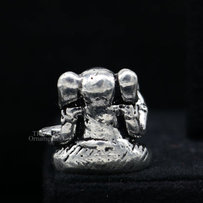 Exclusive stylish design 925 Sterling silver solid little Ganesha statue art, best puja figurine for home temple or your car, art511 - TRIBAL ORNAMENTS