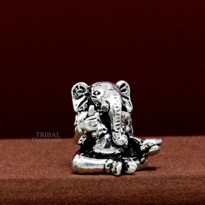 Exclusive stylish design 925 Sterling silver solid little Ganesha statue art, best puja figurine for home temple or your car, art511 - TRIBAL ORNAMENTS