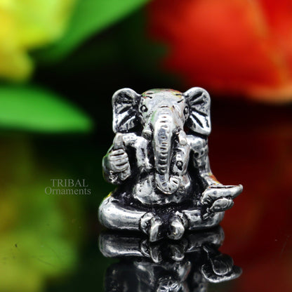 Exclusive stylish design 925 Sterling silver solid little Ganesha statue art, best puja figurine for home temple or your car, art511 - TRIBAL ORNAMENTS