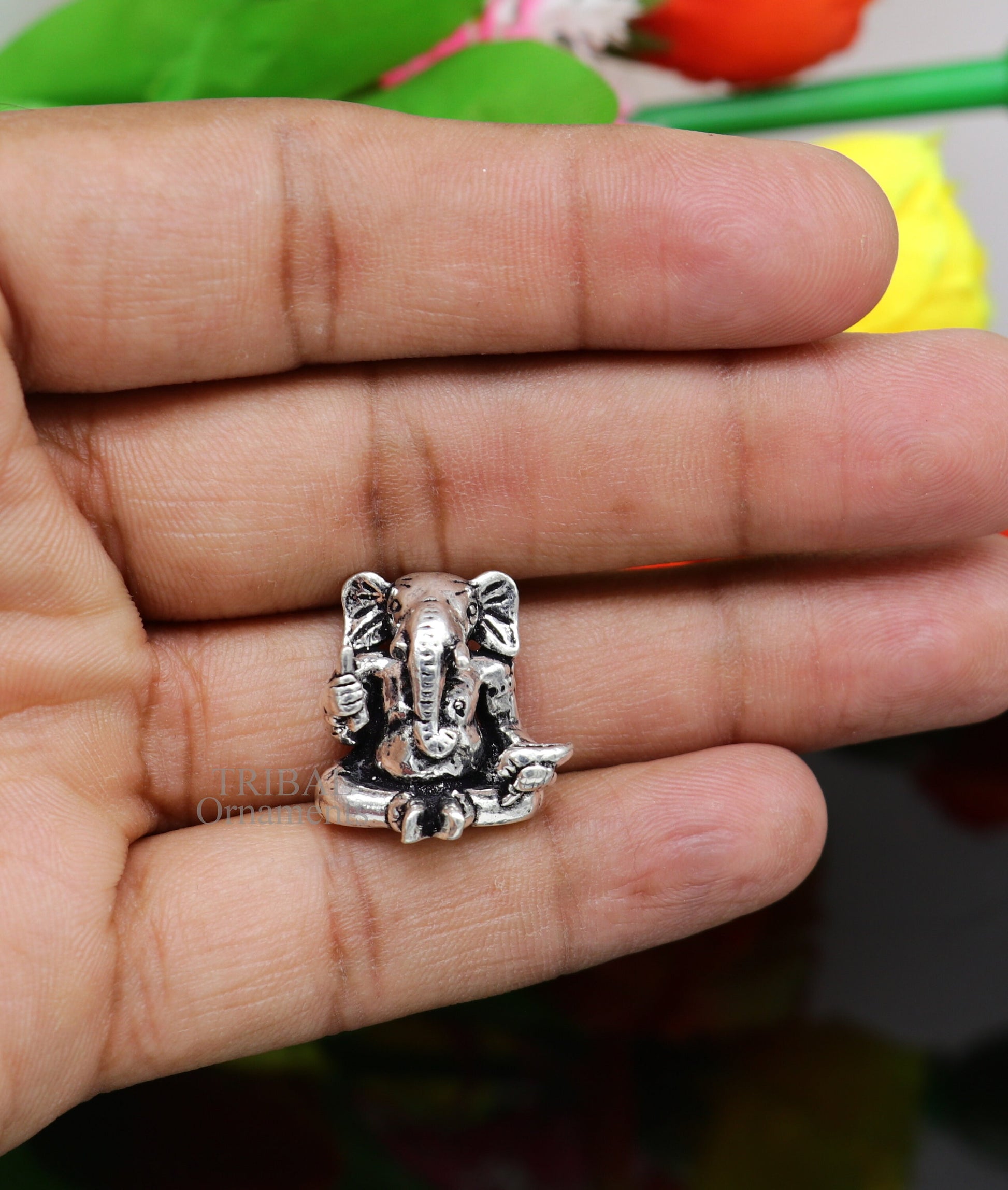 Exclusive stylish design 925 Sterling silver solid little Ganesha statue art, best puja figurine for home temple or your car, art511 - TRIBAL ORNAMENTS