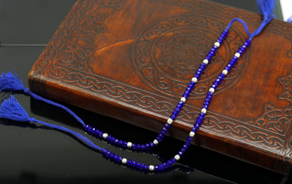 Semi-precious blue stone and 925 silver bead ankle bracelet from Tribal Ornaments, featuring modern beaded jewelry design.