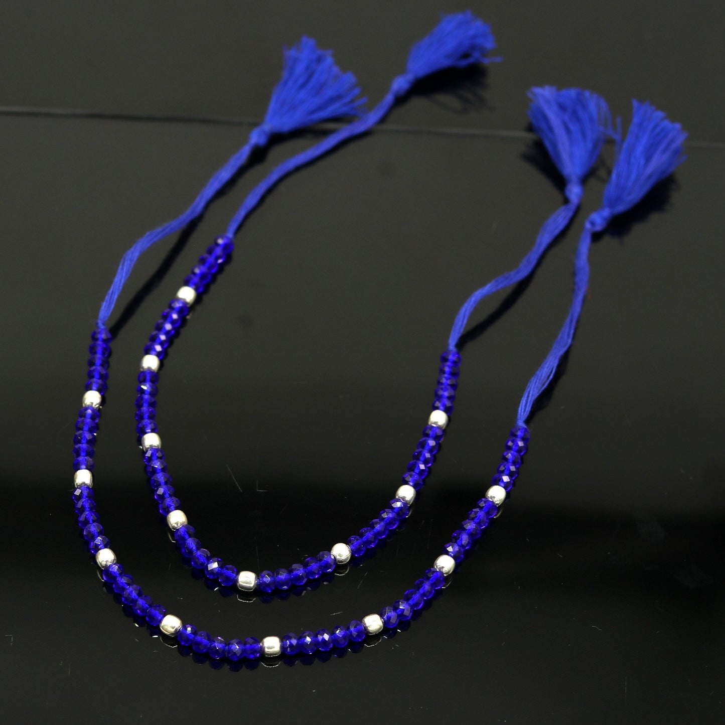 Exclusive threads anklets semi precious blue stone and 925 silver beads, custom made ankle bracelet, pretty modern beaded jewelry ank250 - TRIBAL ORNAMENTS