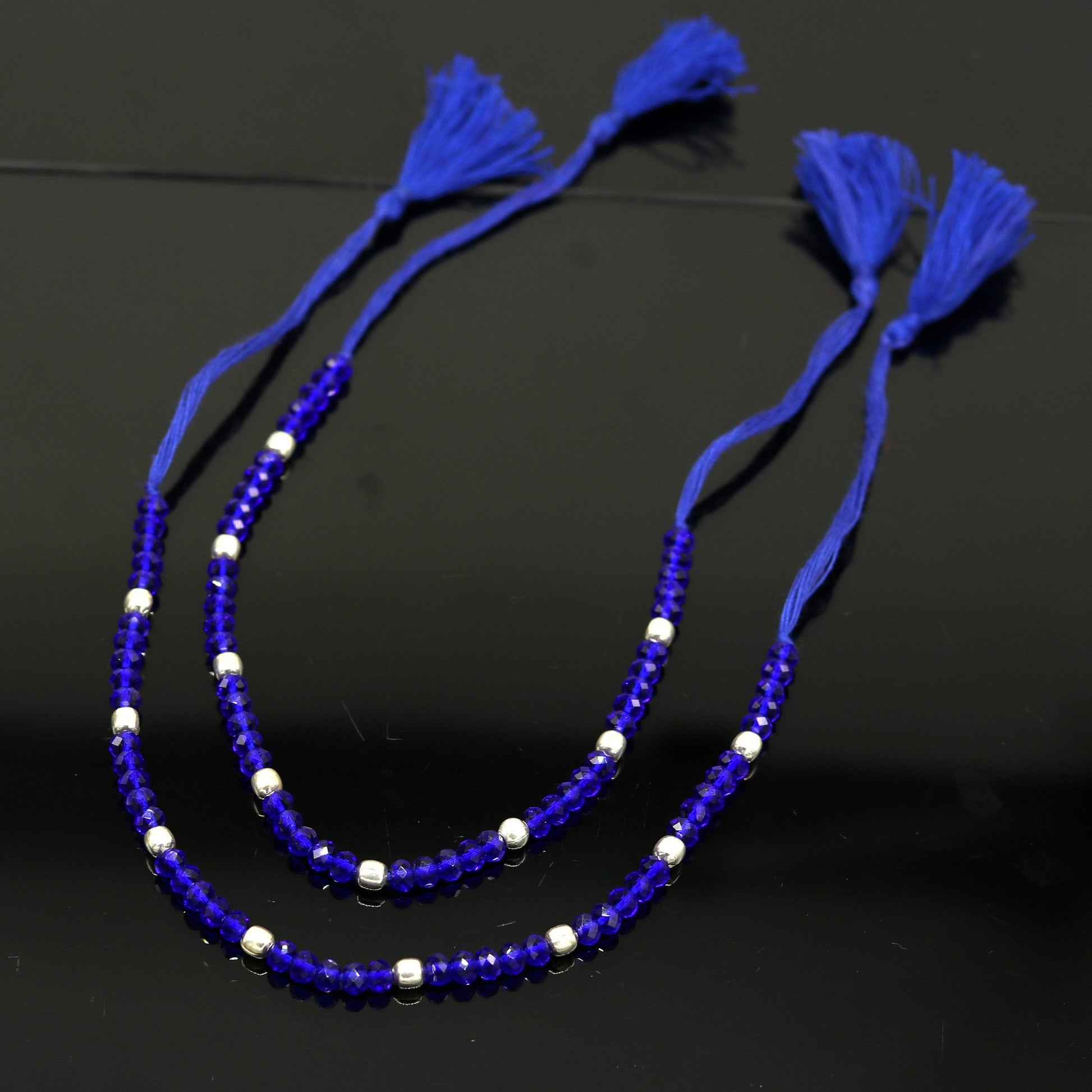 Exclusive threads anklets semi precious blue stone and 925 silver beads, custom made ankle bracelet, pretty modern beaded jewelry ank250 - TRIBAL ORNAMENTS