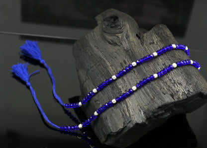 Tribal Ornaments exclusive anklet with semi-precious blue stones and 925 silver beads, modern beaded ankle bracelet.