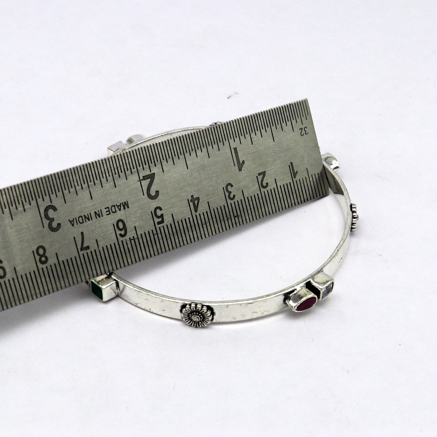 exclusive unique design handmade 925 sterling silver plain design green red stone bangles bracelet, tribal stylish fancy jewelry nba118 - TRIBAL ORNAMENTS