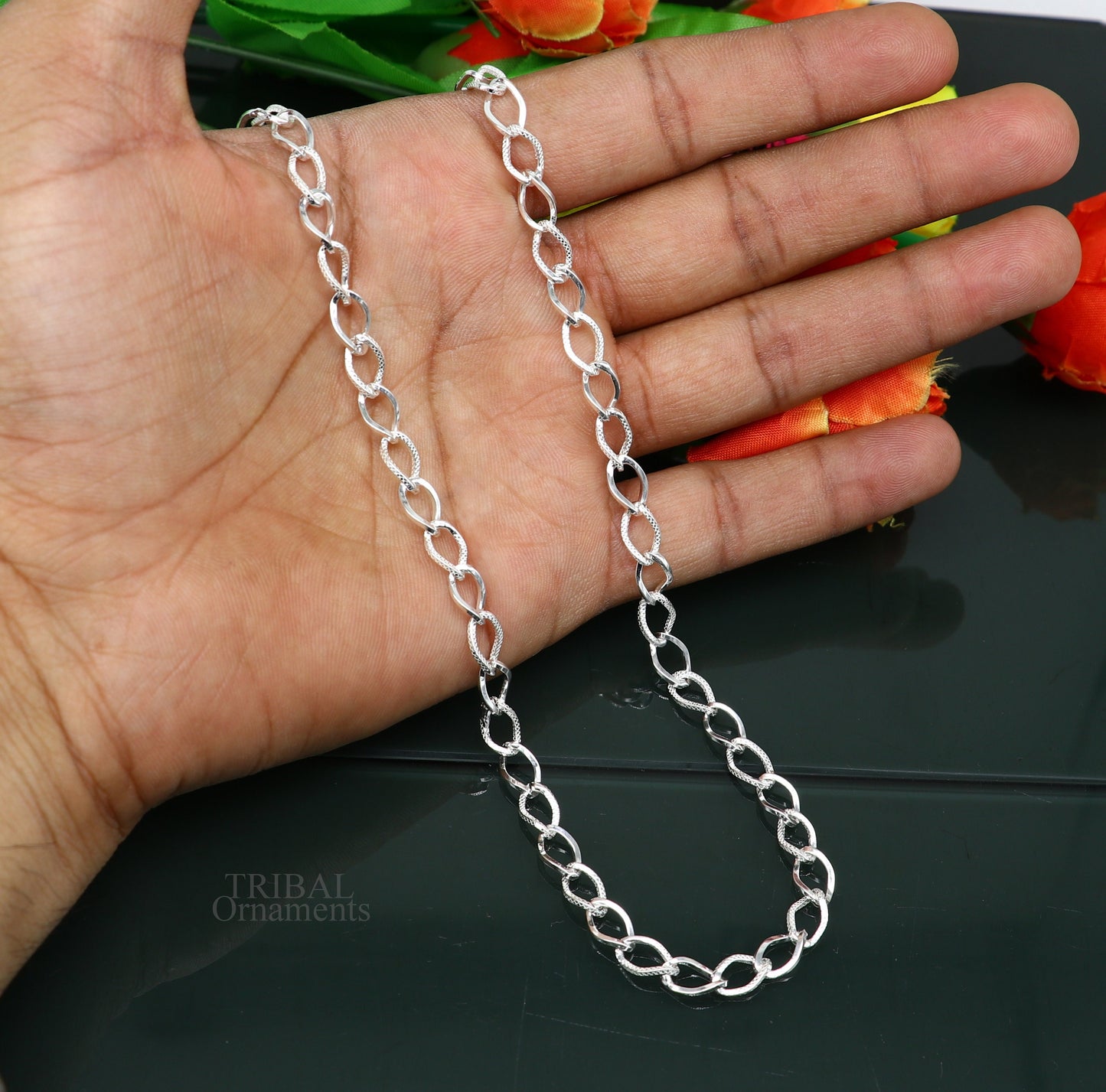 Exclusive unique stylish 20" 925 sterling silver 6mm handmade amazing chain necklace excellent gifting jewelry, men's chain necklace nch334 - TRIBAL ORNAMENTS