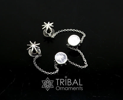 Exquisite 925 Sterling Silver Buttons for Fashion Perfection, kurta buttons set of 4 with chain, silver cufflinks, cultural jewelry btn33 - TRIBAL ORNAMENTS