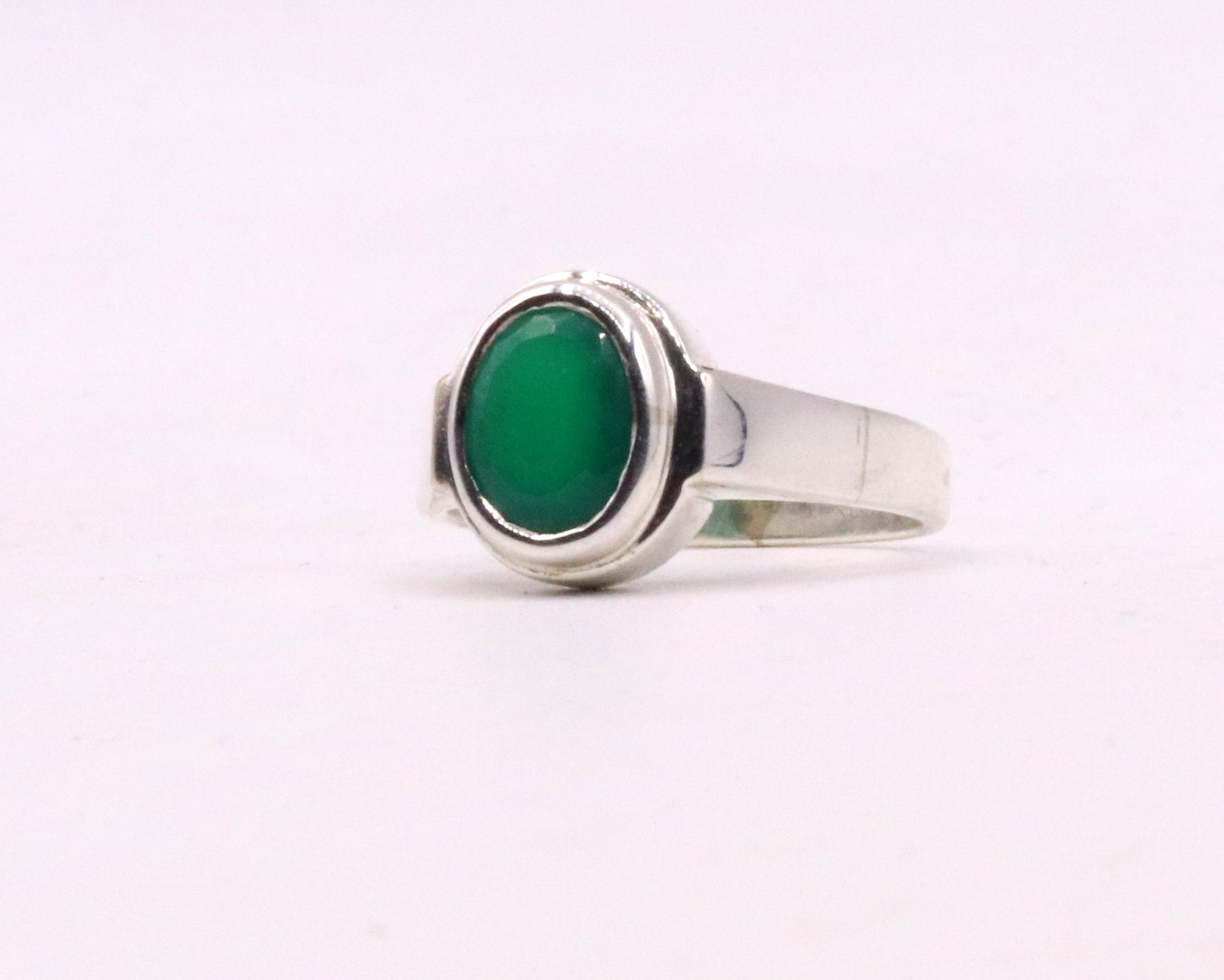 Fabulous green stone Solid silver handmade ring band with gorgeous unisex ring from india sr-59 - TRIBAL ORNAMENTS