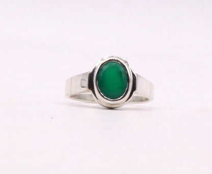 Fabulous green stone Solid silver handmade ring band with gorgeous unisex ring from india sr-59 - TRIBAL ORNAMENTS