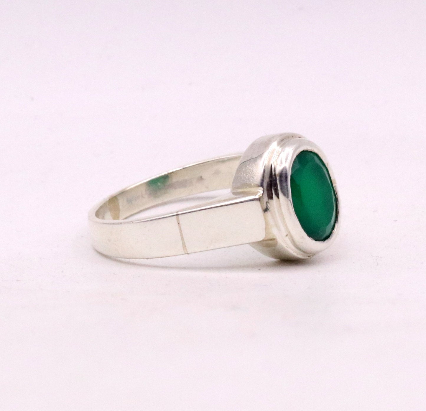 Fabulous green stone Solid silver handmade ring band with gorgeous unisex ring from india sr-59 - TRIBAL ORNAMENTS