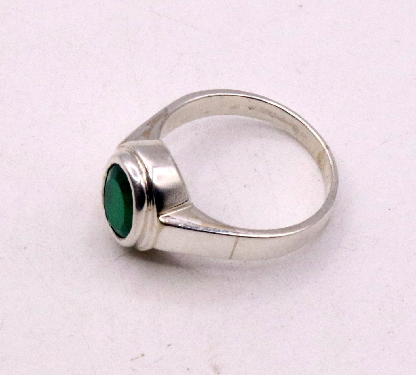 Fabulous green stone Solid silver handmade ring band with gorgeous unisex ring from india sr-59 - TRIBAL ORNAMENTS