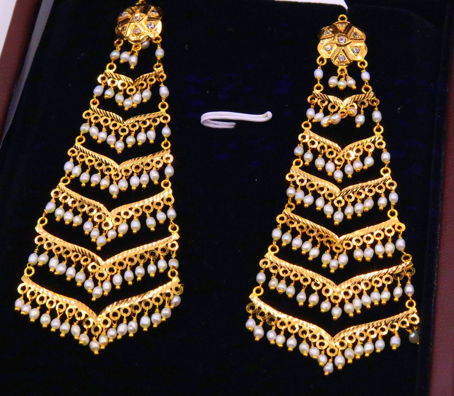 Fabulous handmade bridal dangling earring indian bollywood style punjabi muslim women's gorgeous chandelier with dangling pearl jewelry - TRIBAL ORNAMENTS