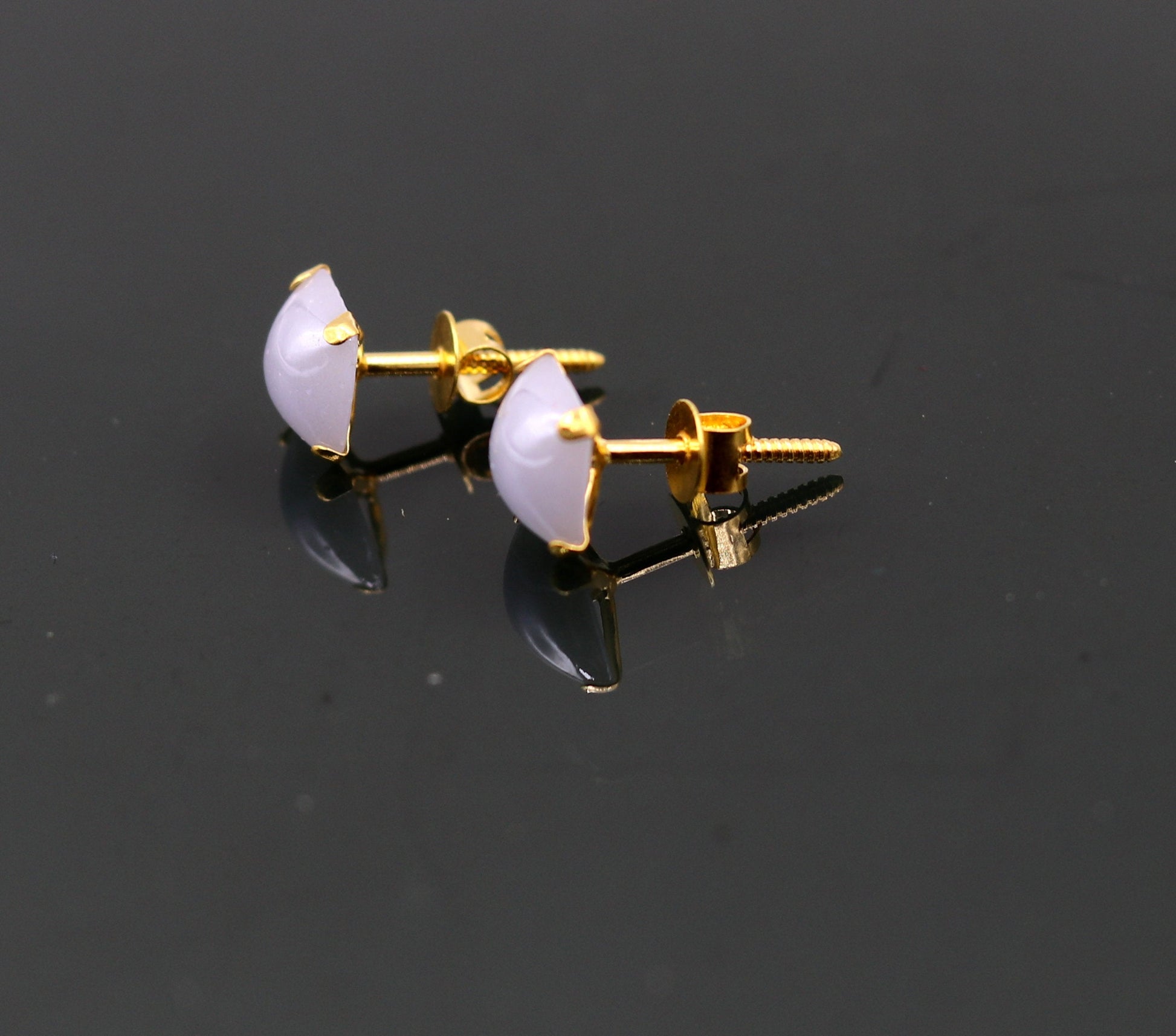 Fabulous light blue color stone 18kt yellow gold handmade stud earring excellent daily use gifting light weight jewelry india  er100 - TRIBAL ORNAMENTS
