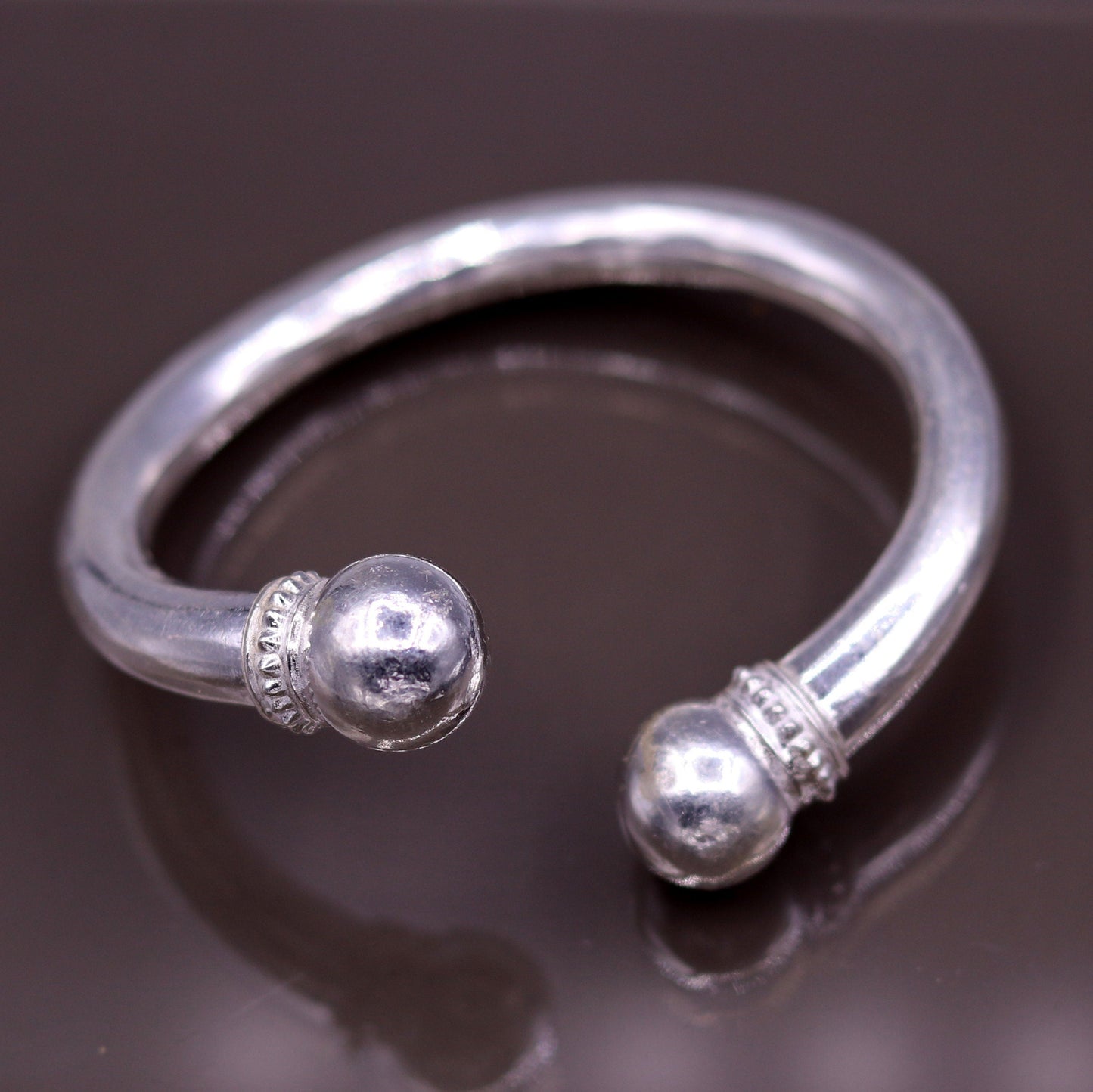 Fabulous plain design handmade solid silver open face adjustable bangle bracelet unisex jewelry from india tribal jewelry nsk184 - TRIBAL ORNAMENTS